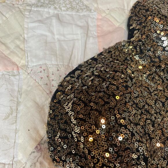 no brand y2k gold sequined black mini dress with rouched sides size small - Picture 4 of 7